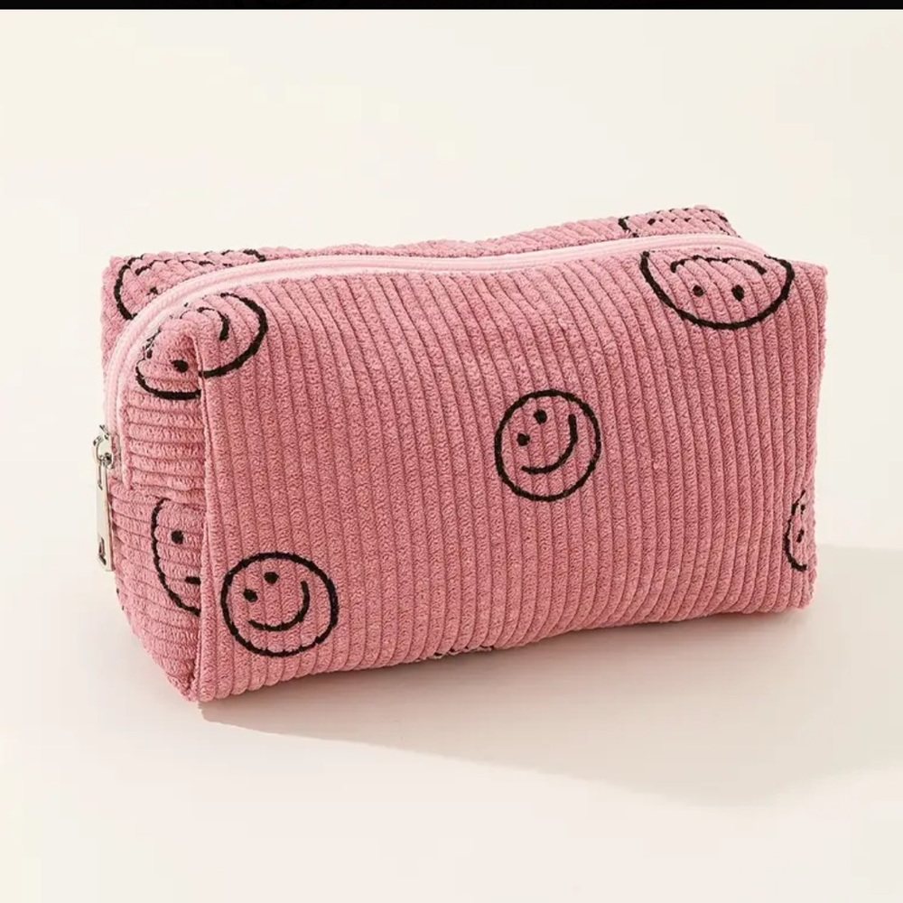 Smiley Face Corduroy Makeup Bags - Picture 2 of 10